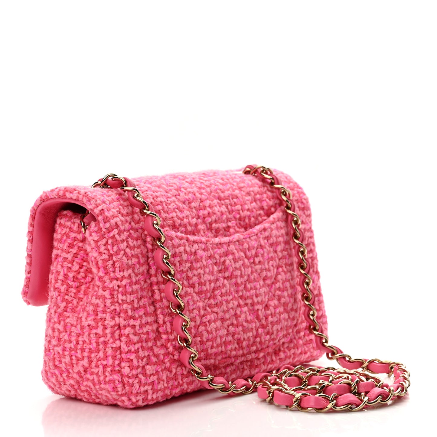 Wool Tweed Quilted Mini Rectangular Flap Dark Pink Fuchsia
