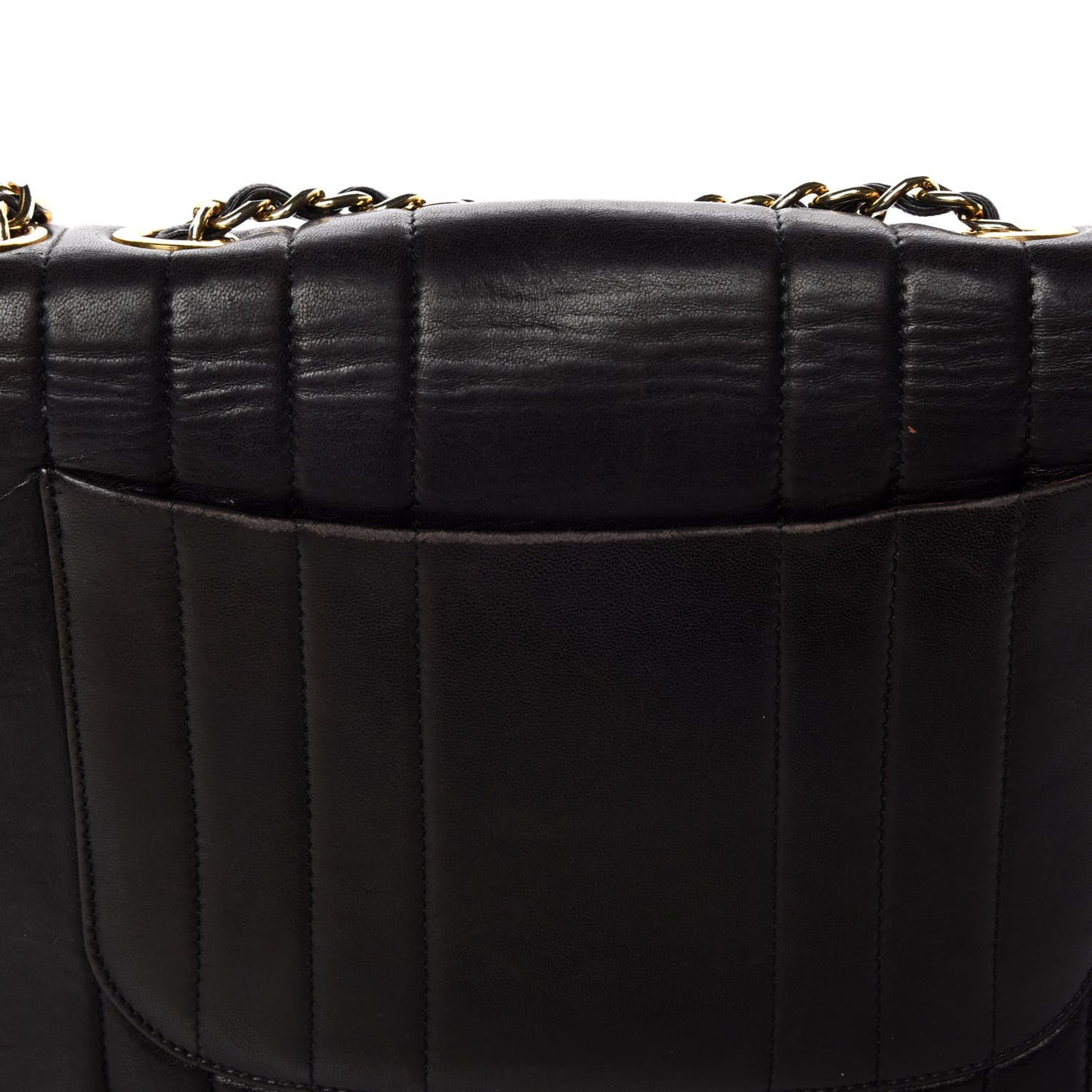 Lambskin Vertical Quilt Jumbo Single Flap Black