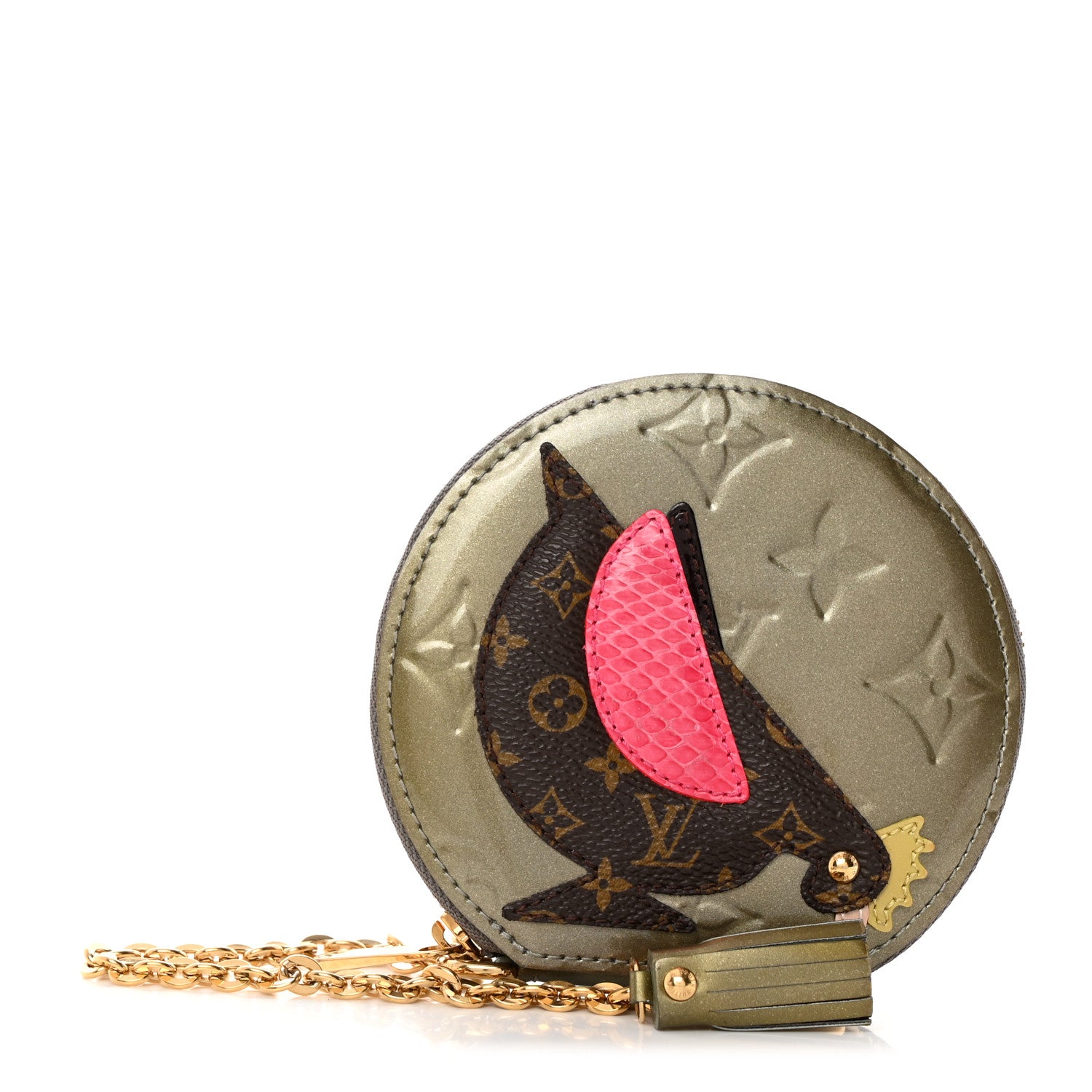 Louis Vuitton Vernis Animania Coq Rooster Round Coin Purse Gris Art Deco 1 of 7