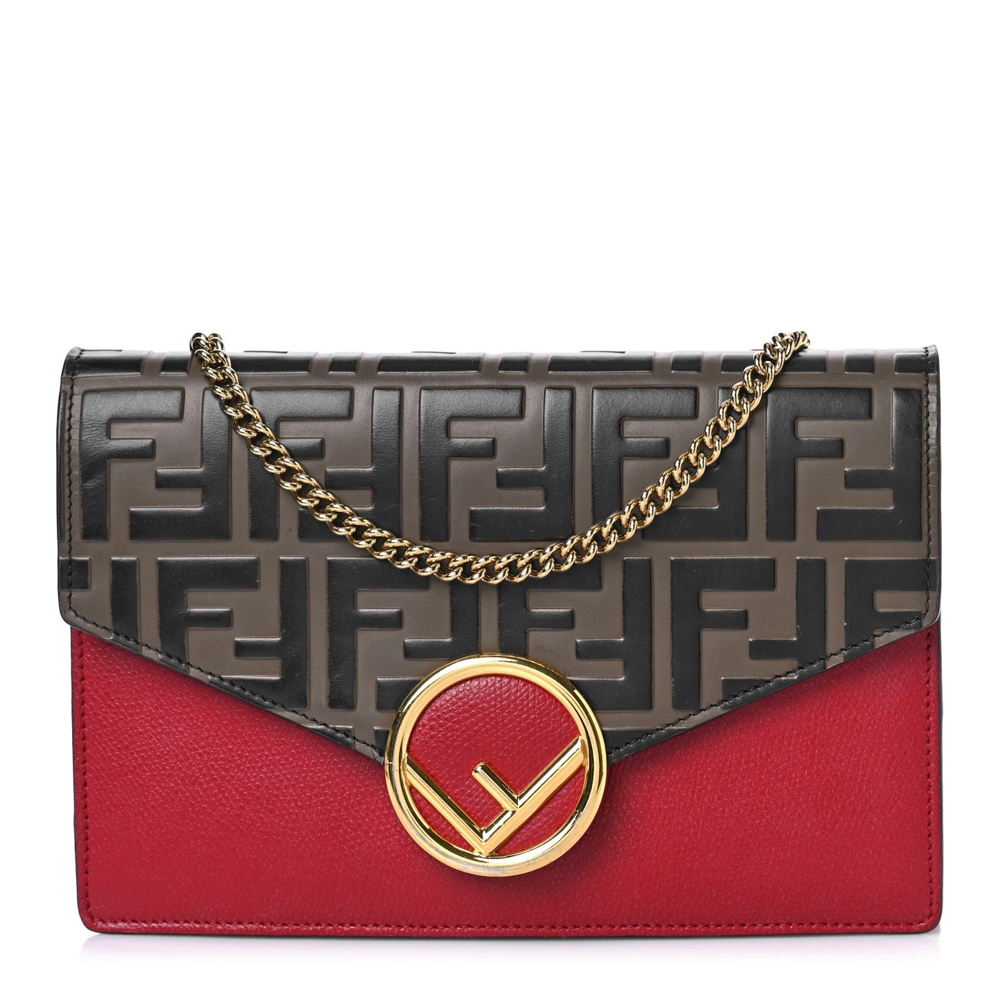 Vitello Cruise F is Fendi FF 1974 Embossed Medium Envelope Wallet On Chain Fragola Maya Black