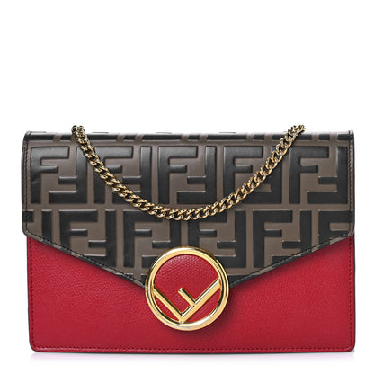 Fendi Vitello Cruise F is Fendi FF 1974 Embossed Medium Envelope Wallet On Chain Fragola Maya Black 1 of 9