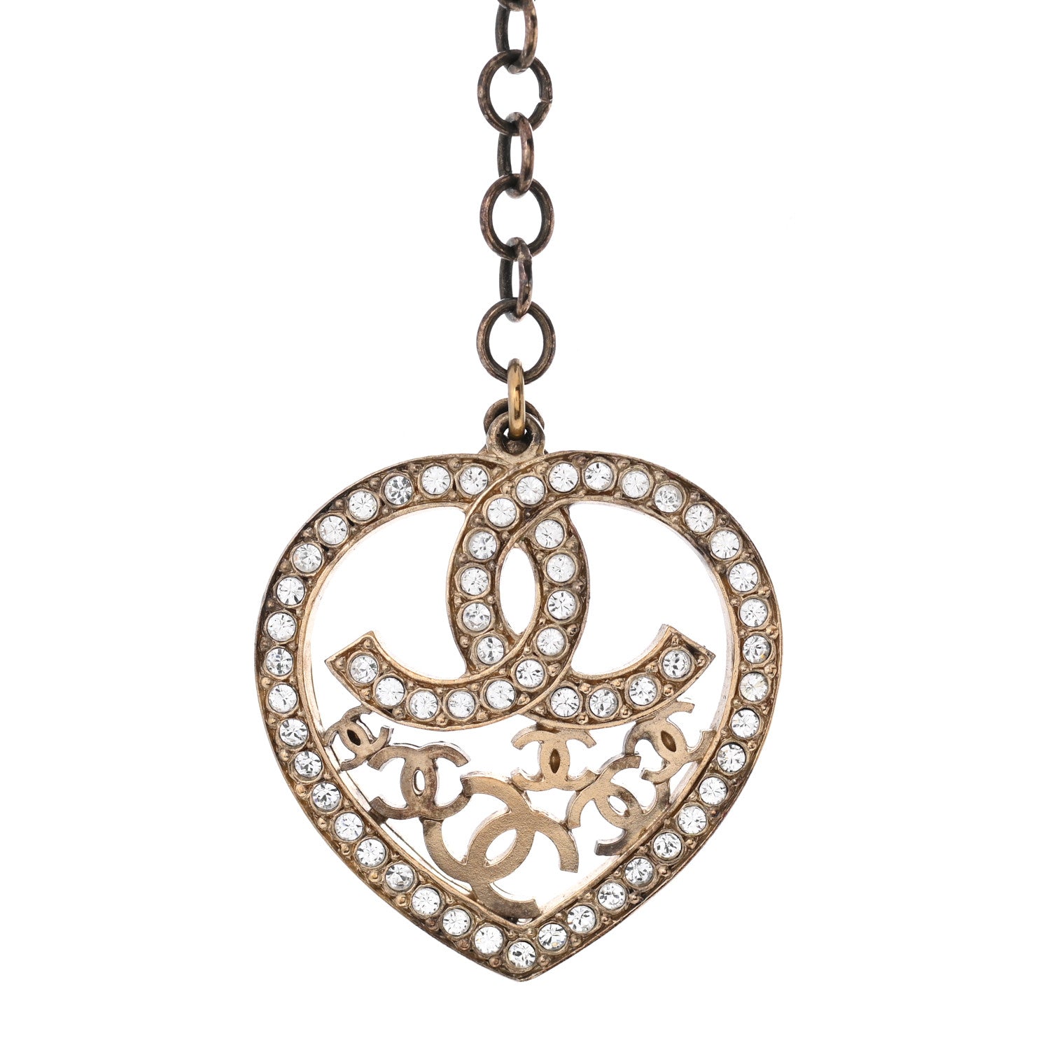 Chanel Swarovski Crystal Pearl CC Heart Necklace Gold 5 of 6
