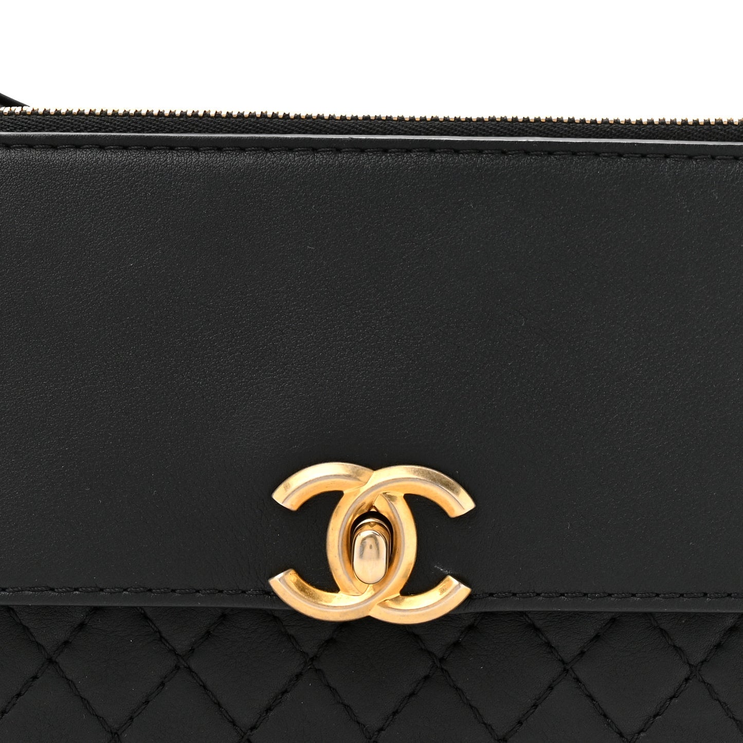 Calfskin Quilted Multi Pouching Flap And Coin Purse Black