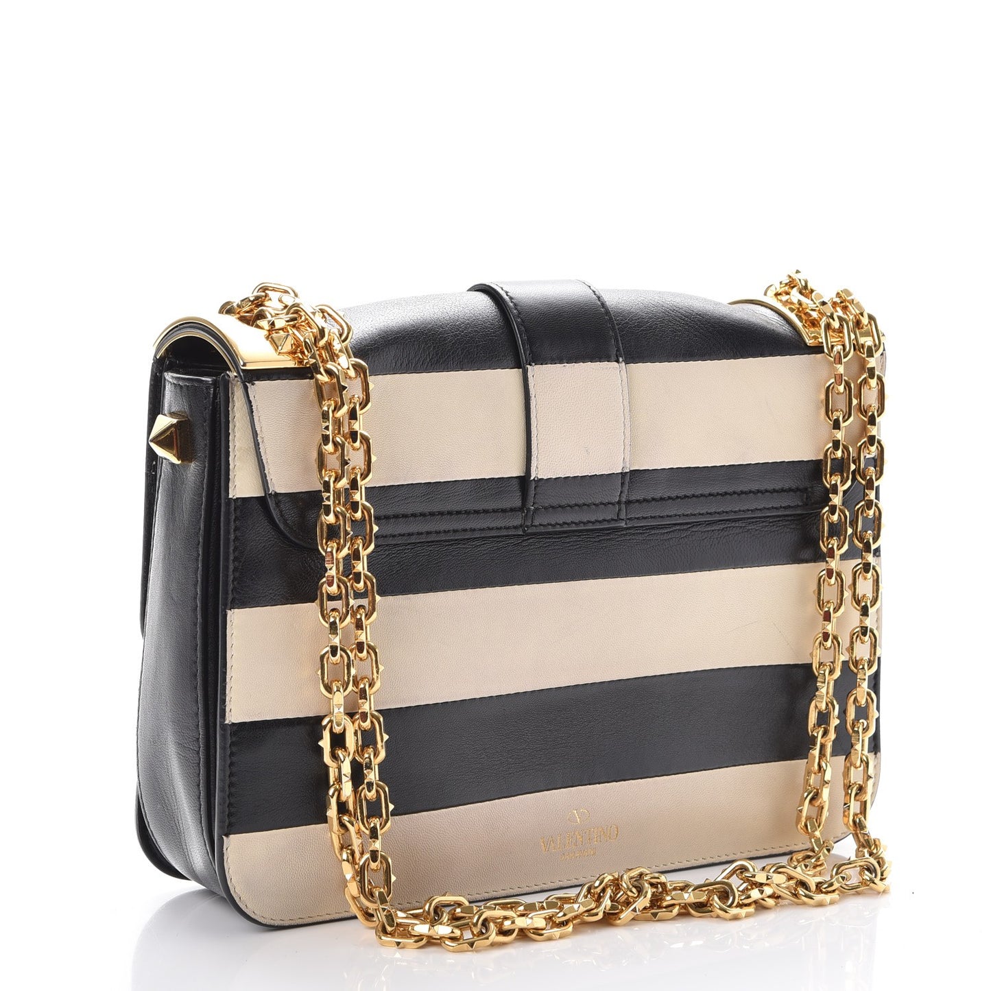 Nappa Striped B-Rockstud Flap Black Light Ivory