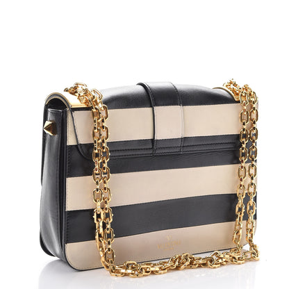 Valentino Garavani Nappa Striped B-Rockstud Flap Black Light Ivory 4 of 12