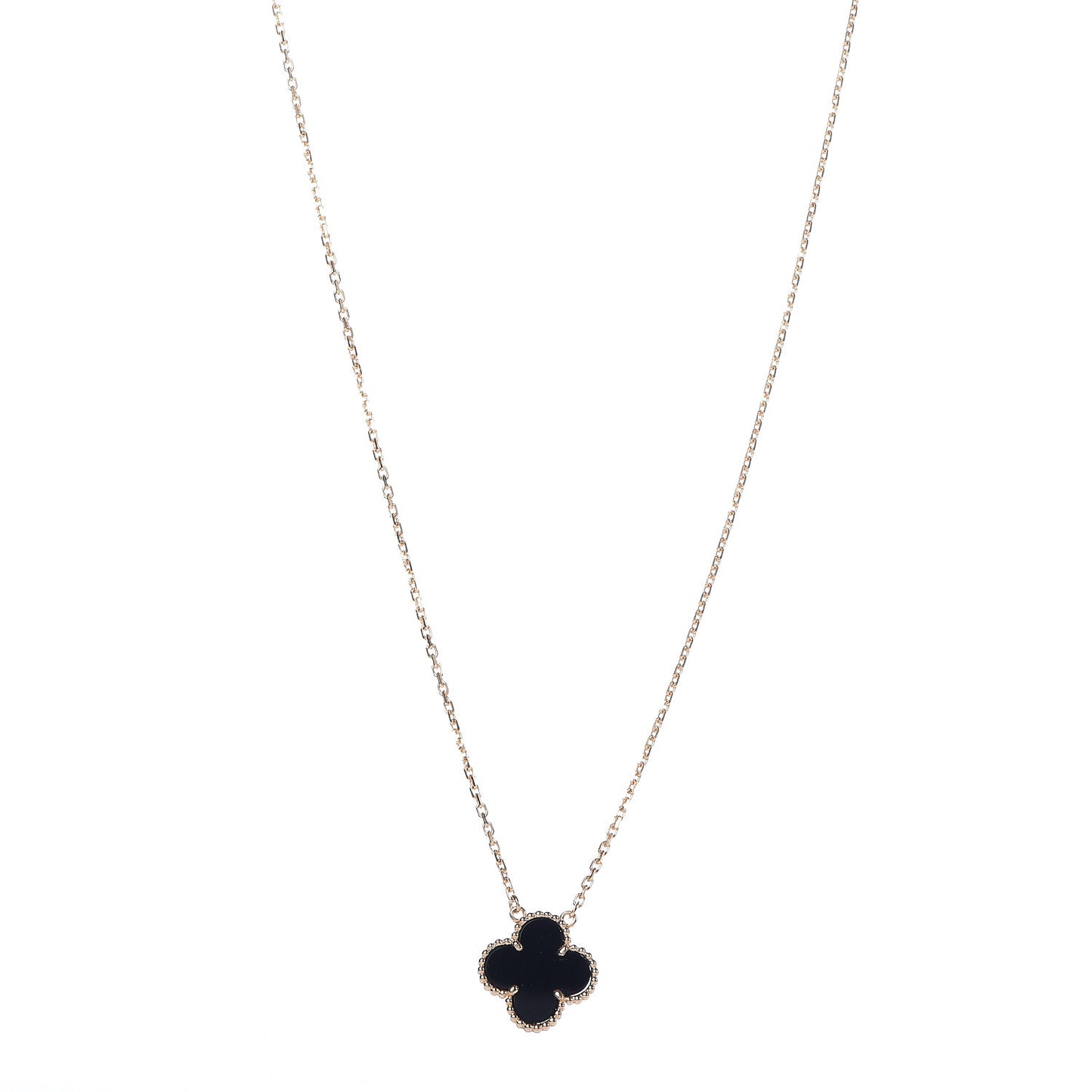18K Yellow Gold Black Onyx Vintage Alhambra Pendant Necklace