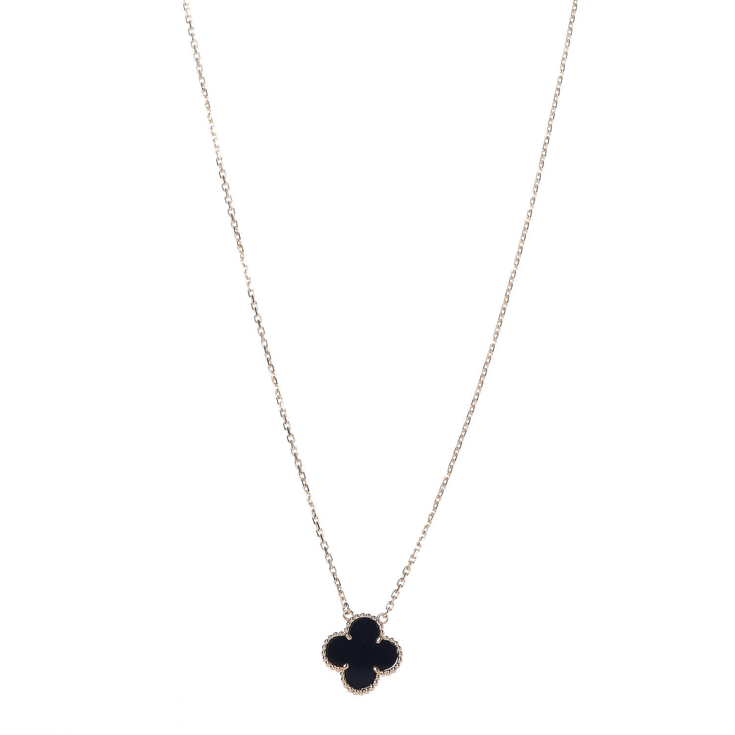 Van Cleef & Arpels 18K Yellow Gold Black Onyx Vintage Alhambra Pendant Necklace 1 of 6