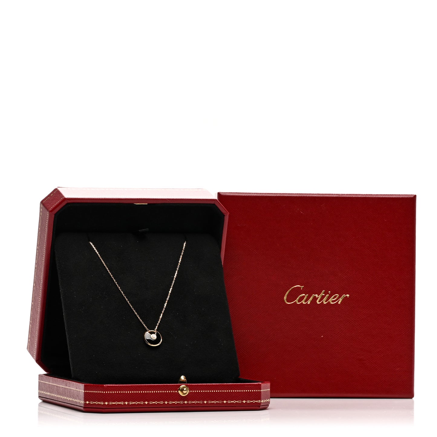 18K Pink Gold Diamond Black Onyx XS Amulette de Cartier Pendant Necklace