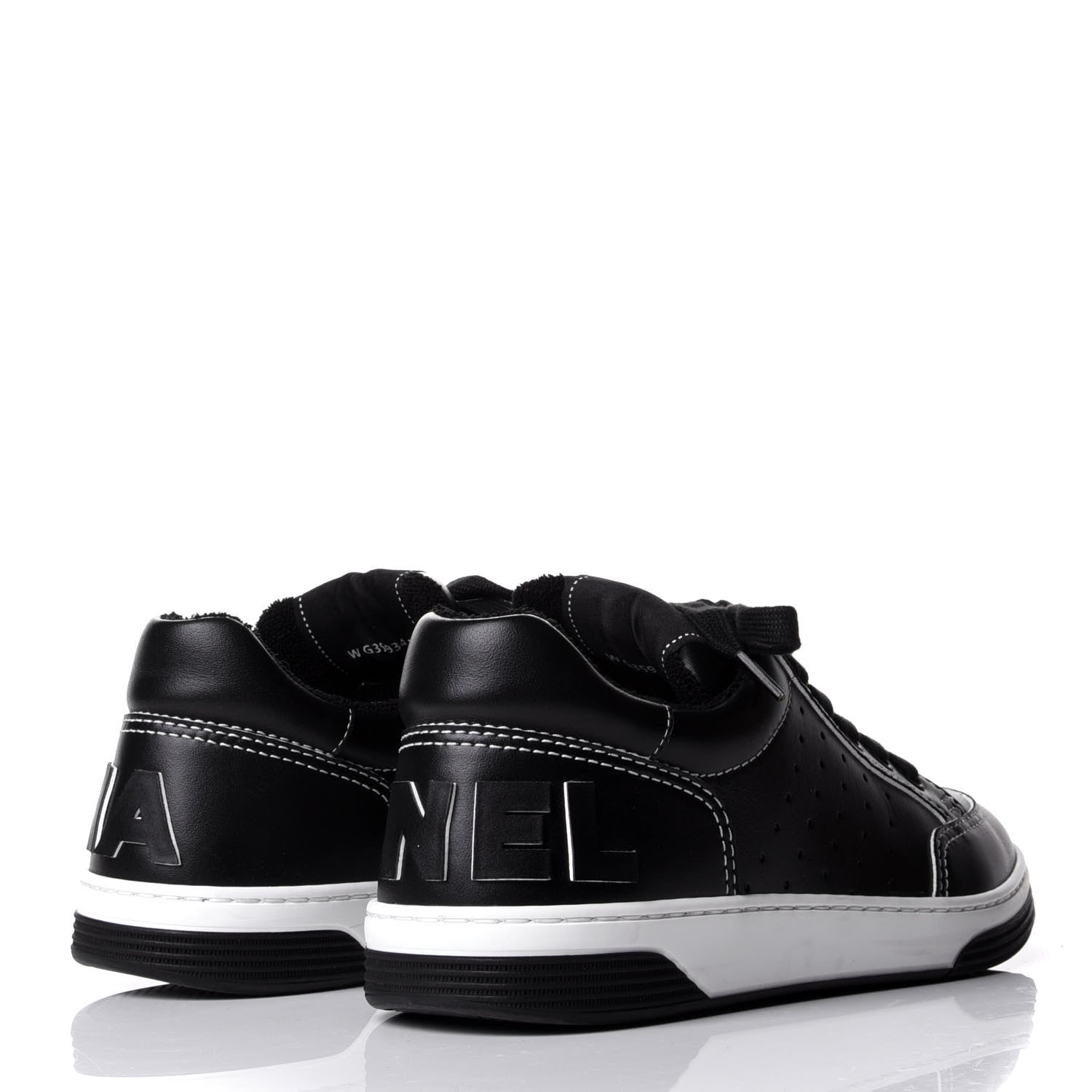 Chanel Calfskin Womens Logo Sneakers 37 Black White 4 of 11