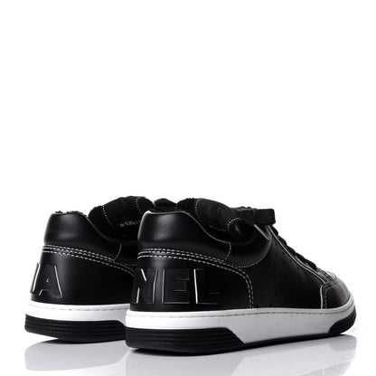 Chanel Calfskin Womens Logo Sneakers 37 Black White 4 of 11