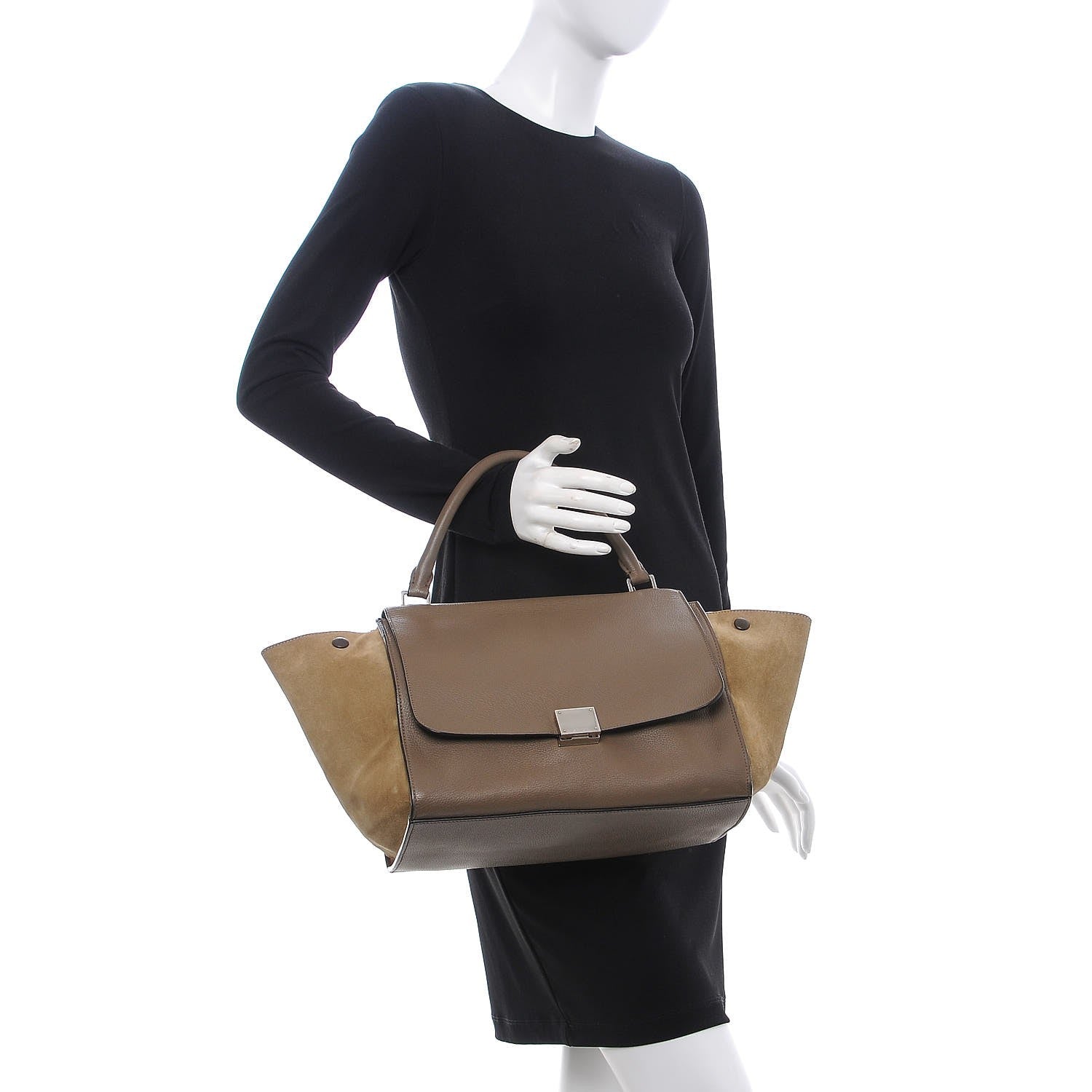 Celine Drummed Calfskin Suede Medium Trapeze Souris 3 of 11