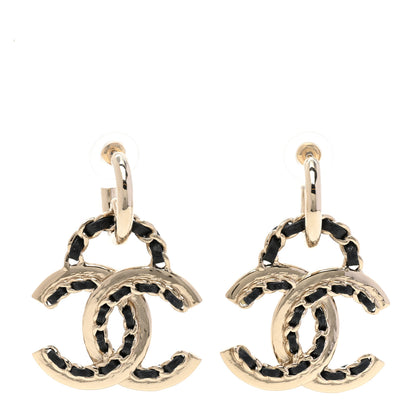 Chanel Lambskin Chain CC Drop Earrings Black Gold 1 of 4