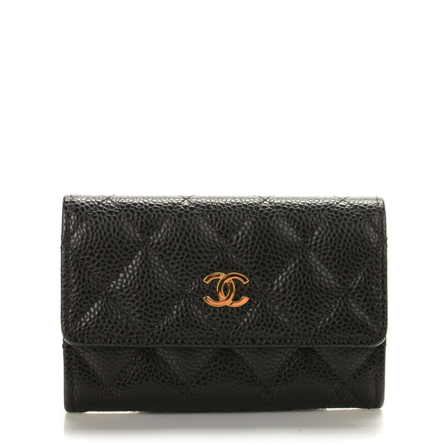 Caviar Quilted Flap Card Holder Black