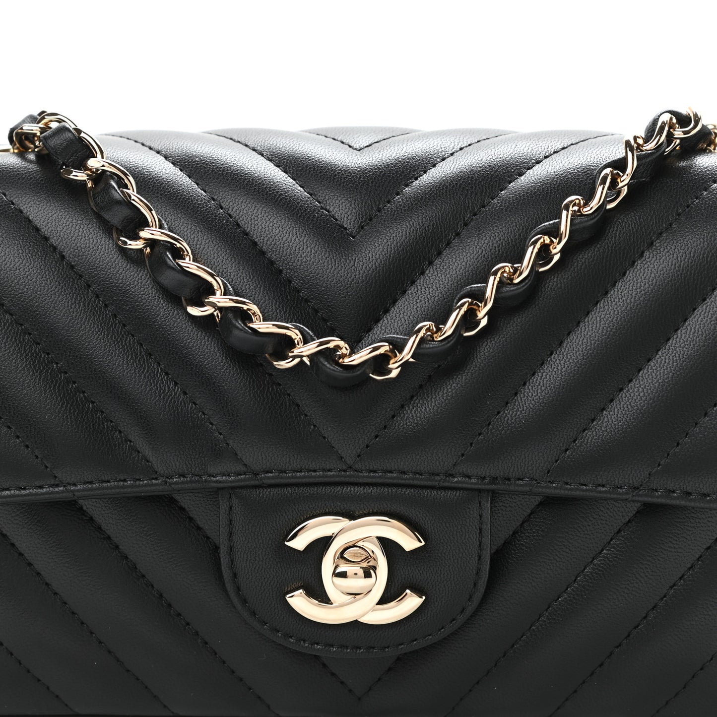 Lambskin Chevron Quilted Mini Rectangular Flap Black