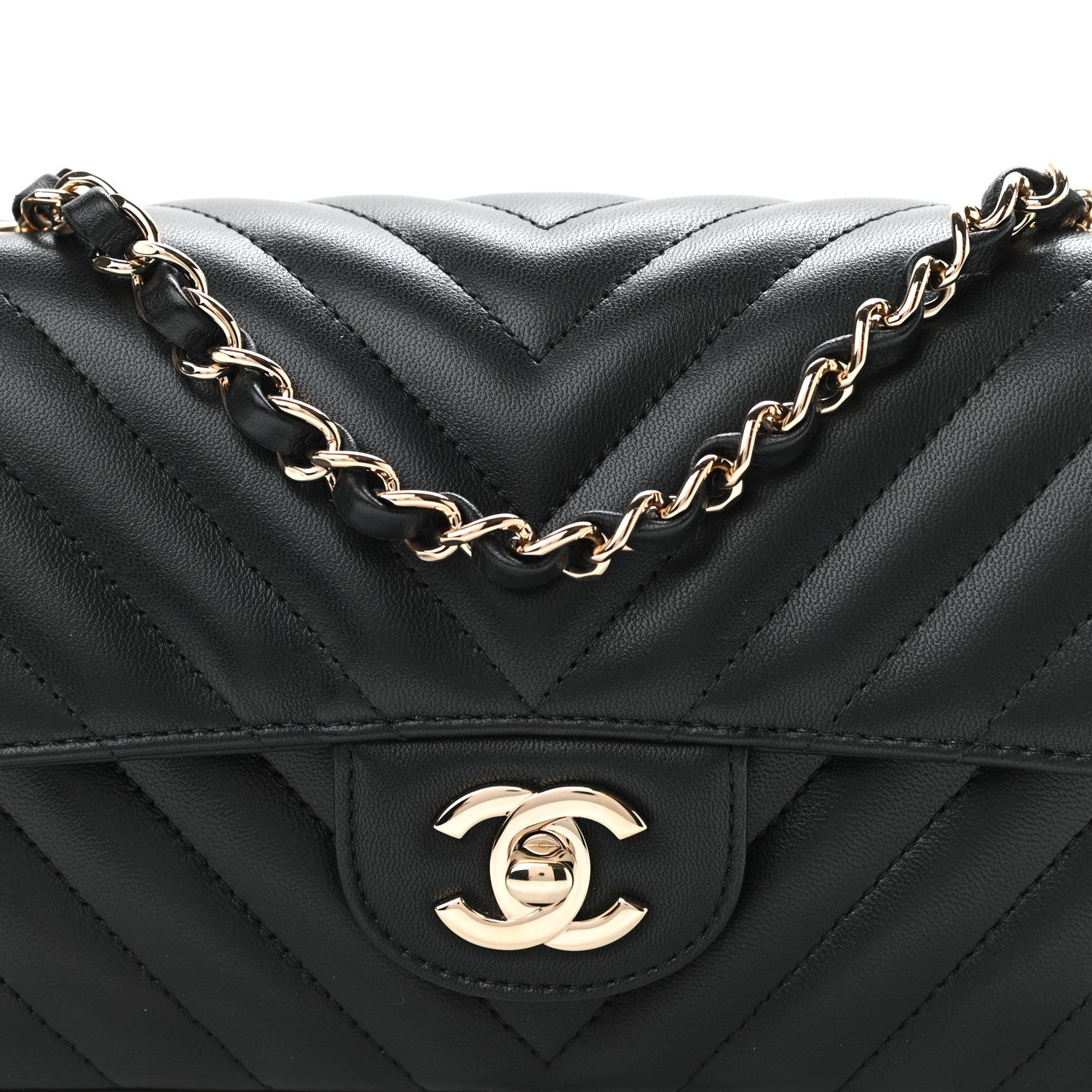 Chanel Lambskin Chevron Quilted Mini Rectangular Flap Black 8 of 11