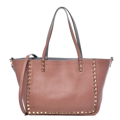 Valentino Garavani Grained Calfskin Small Rockstud Reversible Tote Grey Dark Rose 6 of 19