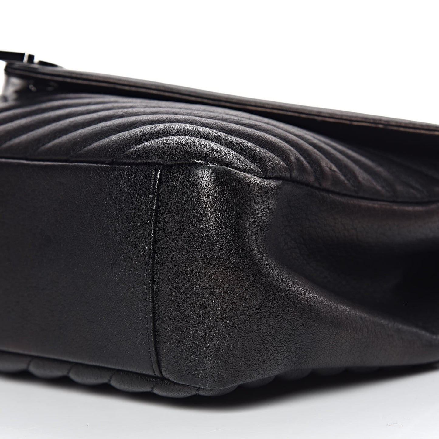 Sheepskin Matelasse Chevron Monogram Large College Satchel Black