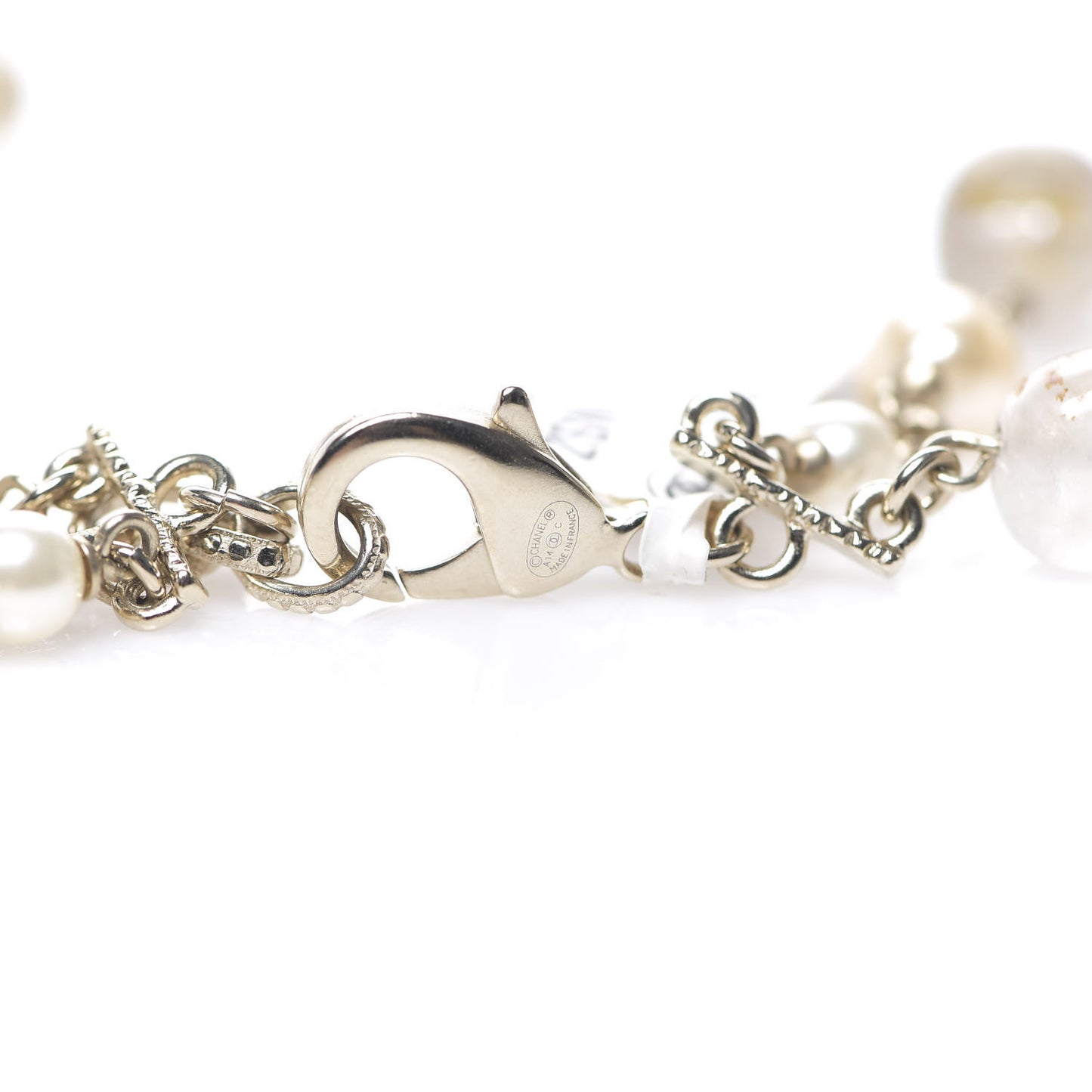 Glass Pearl Gripoix Long Necklace Gold