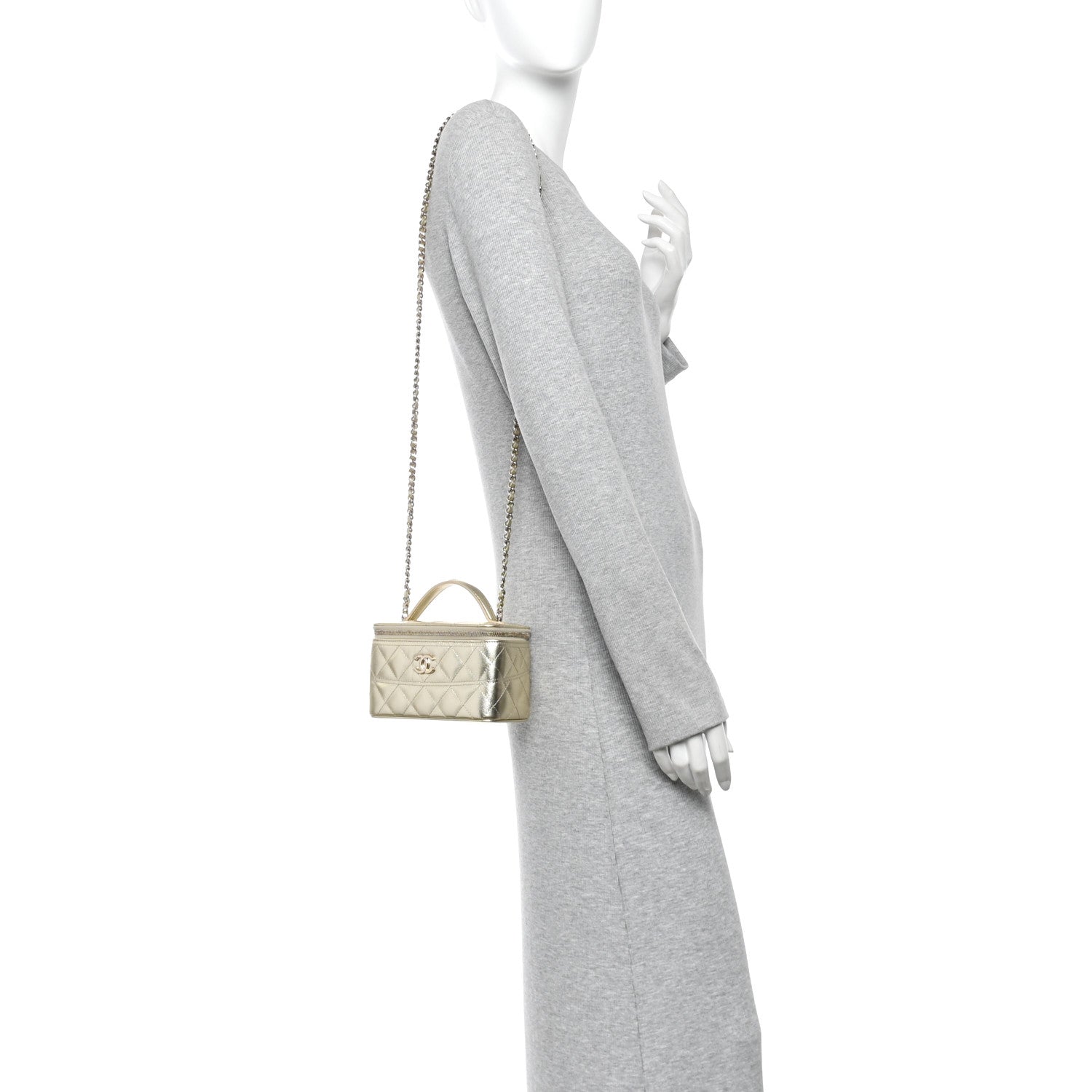 Chanel Metallic Caviar Quilted Trendy Handle Slim Vanity Gold 2 of 11
