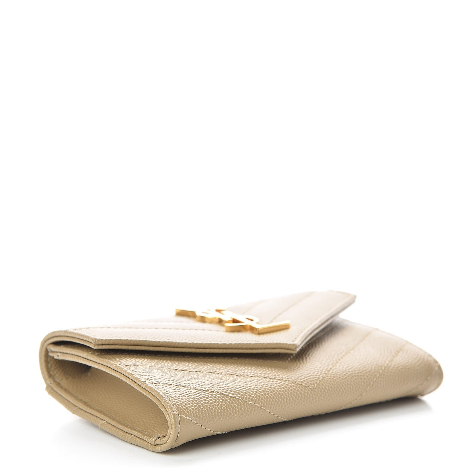 Saint Laurent Grain De Poudre Matelasse Chevron Small Monogram Envelope Wallet Darke Beige 4 of 8