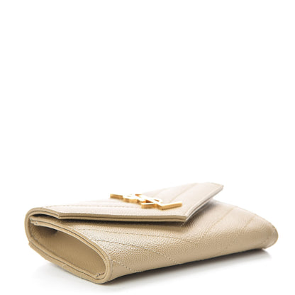 Saint Laurent Grain De Poudre Matelasse Chevron Small Monogram Envelope Wallet Darke Beige 4 of 8