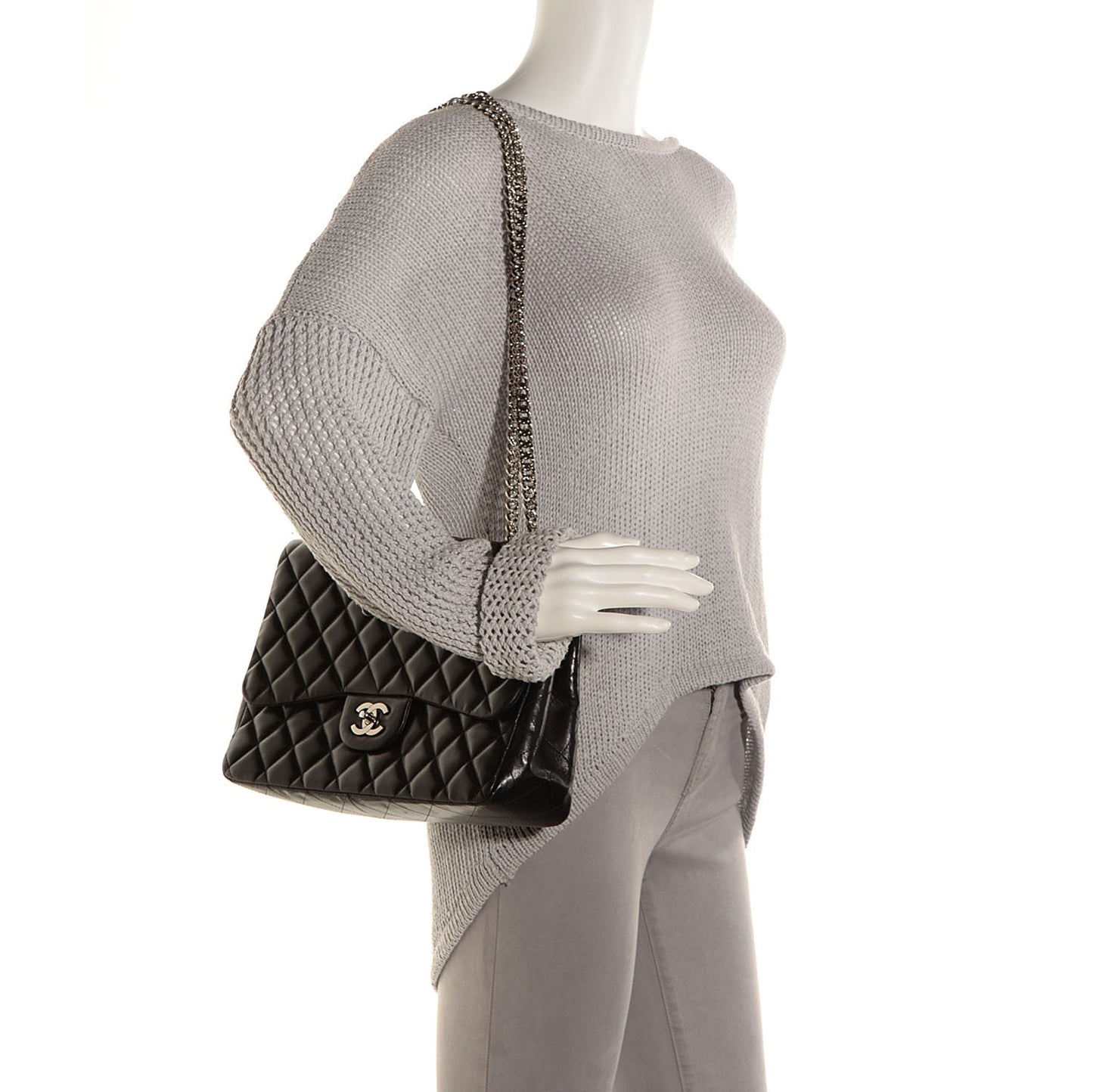Lambskin Quilted Jumbo Flap with Bijoux Chain Black