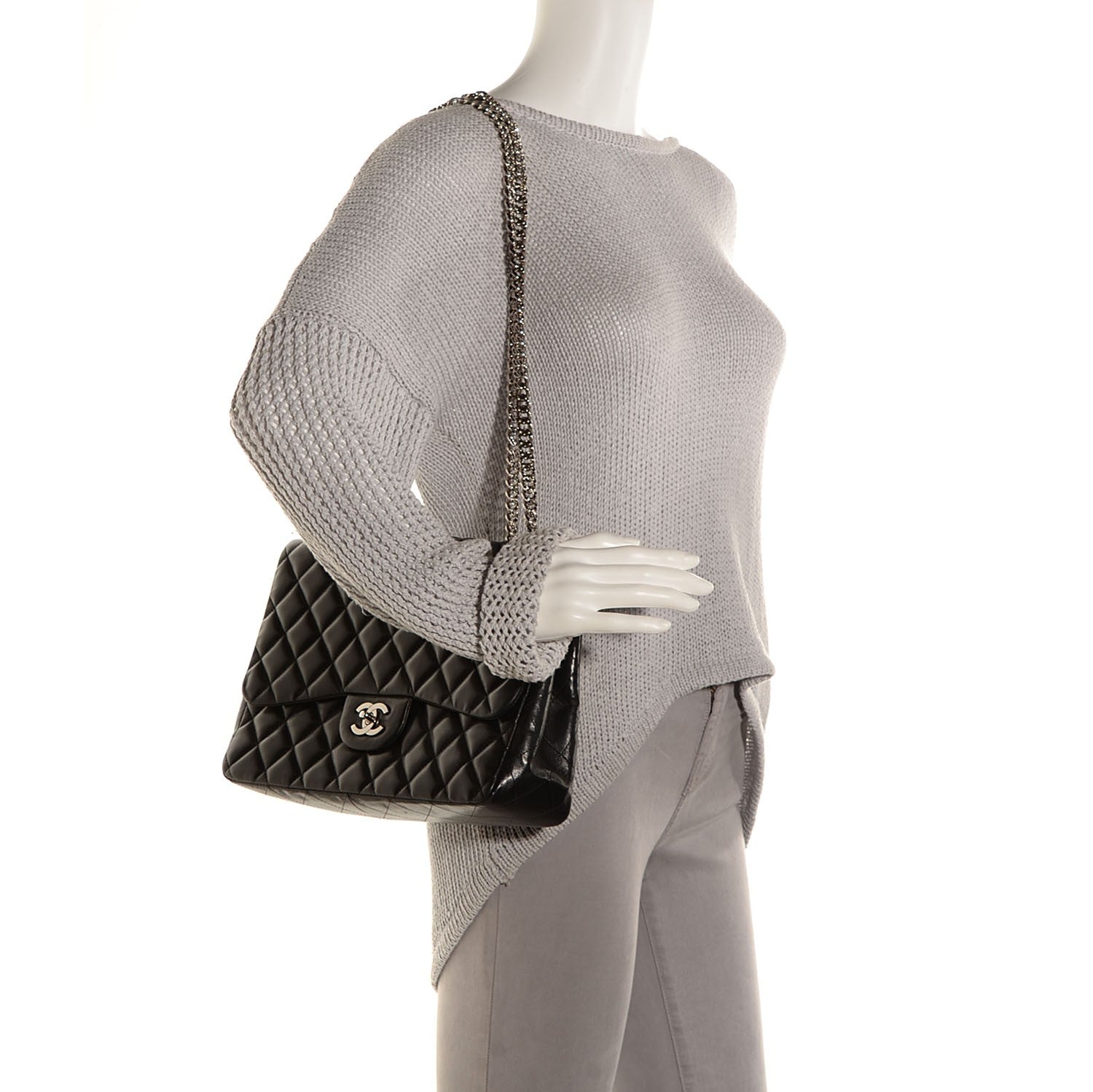 Chanel Lambskin Quilted Jumbo Flap with Bijoux Chain Black 2 of 8