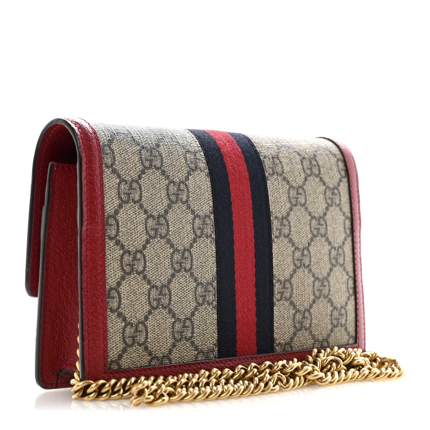 GG Supreme Monogram Web Queen Margaret Chain Wallet Red