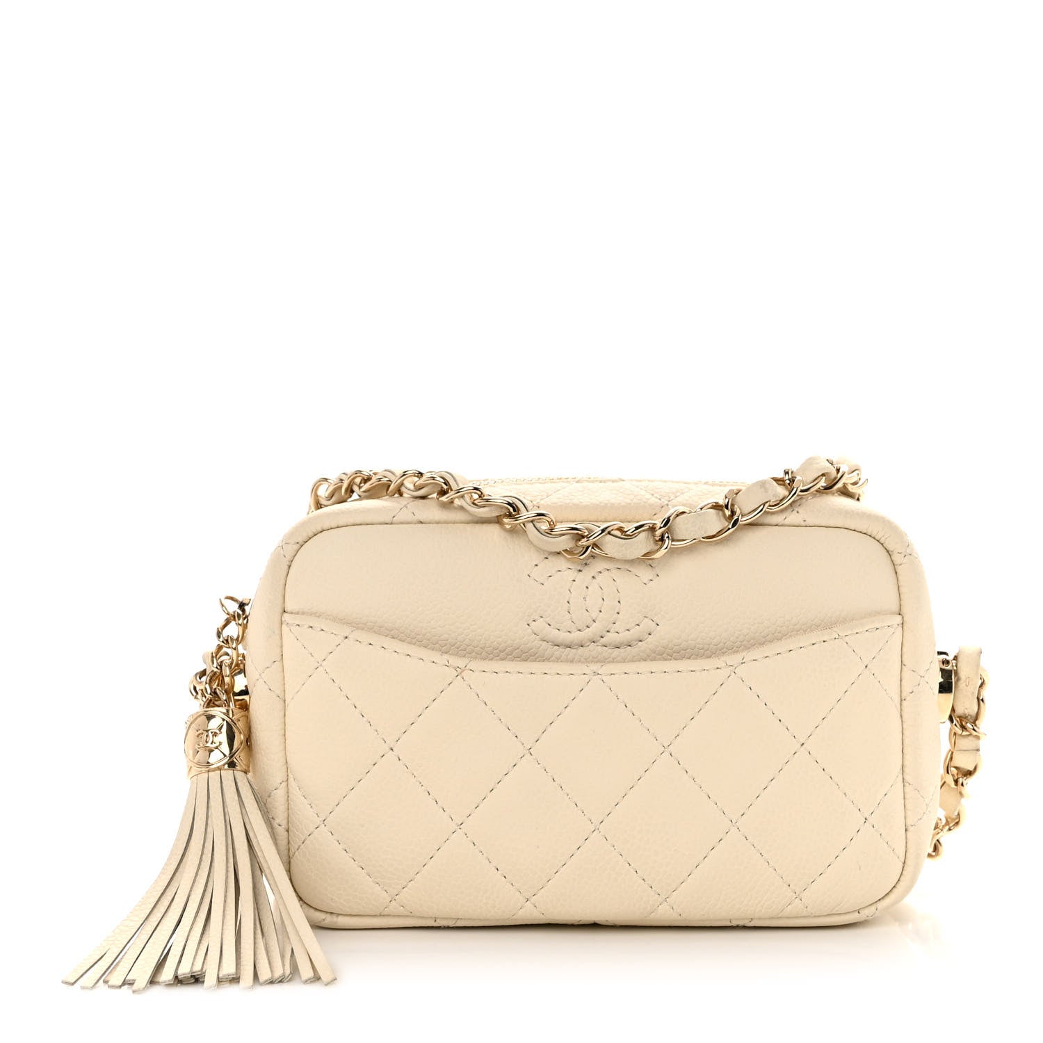 Chanel Caviar Quilted Mini Coco Tassel Camera Case White 1 of 15