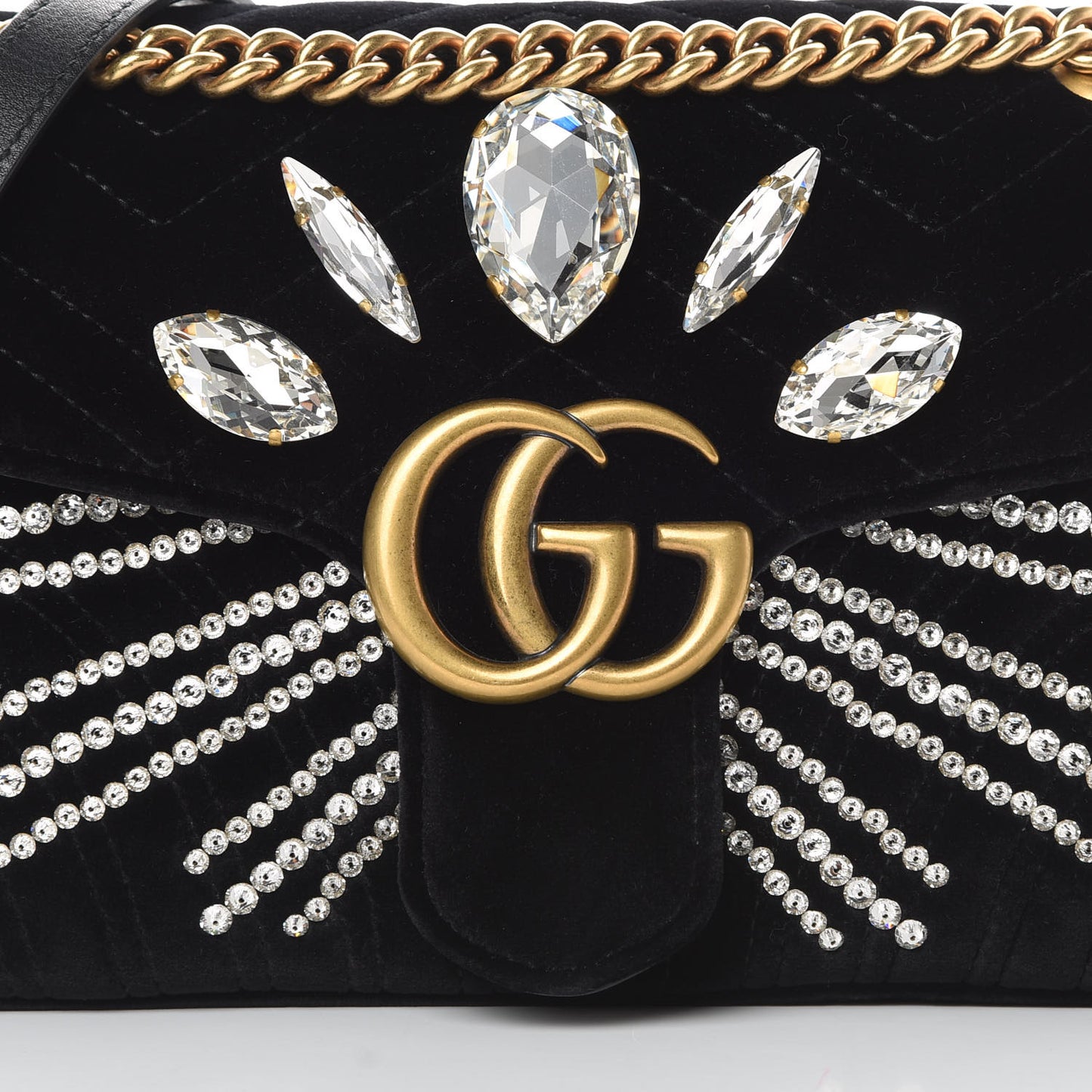 Velvet Matelasse Marquise Crystals Embroidered Small GG Marmont Shoulder Bag Black