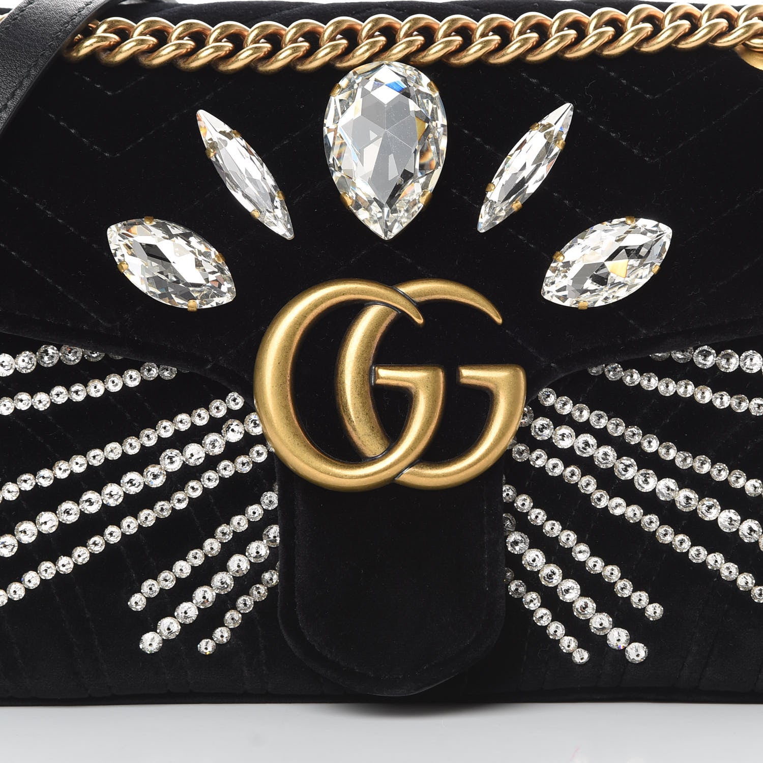 Gucci Velvet Matelasse Marquise Crystals Embroidered Small GG Marmont Shoulder Bag Black 8 of 13