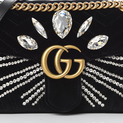 Gucci Velvet Matelasse Marquise Crystals Embroidered Small GG Marmont Shoulder Bag Black 8 of 13