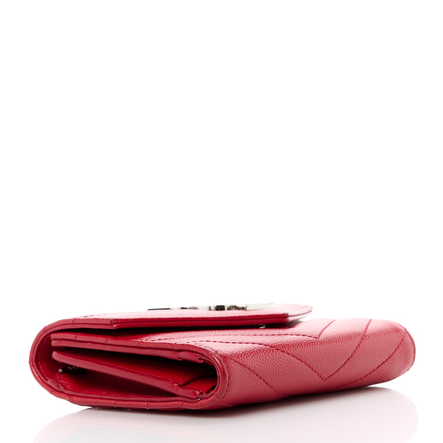 Grain De Poudre Matelasse Chevron Monogram Compact Tri Fold Wallet Red