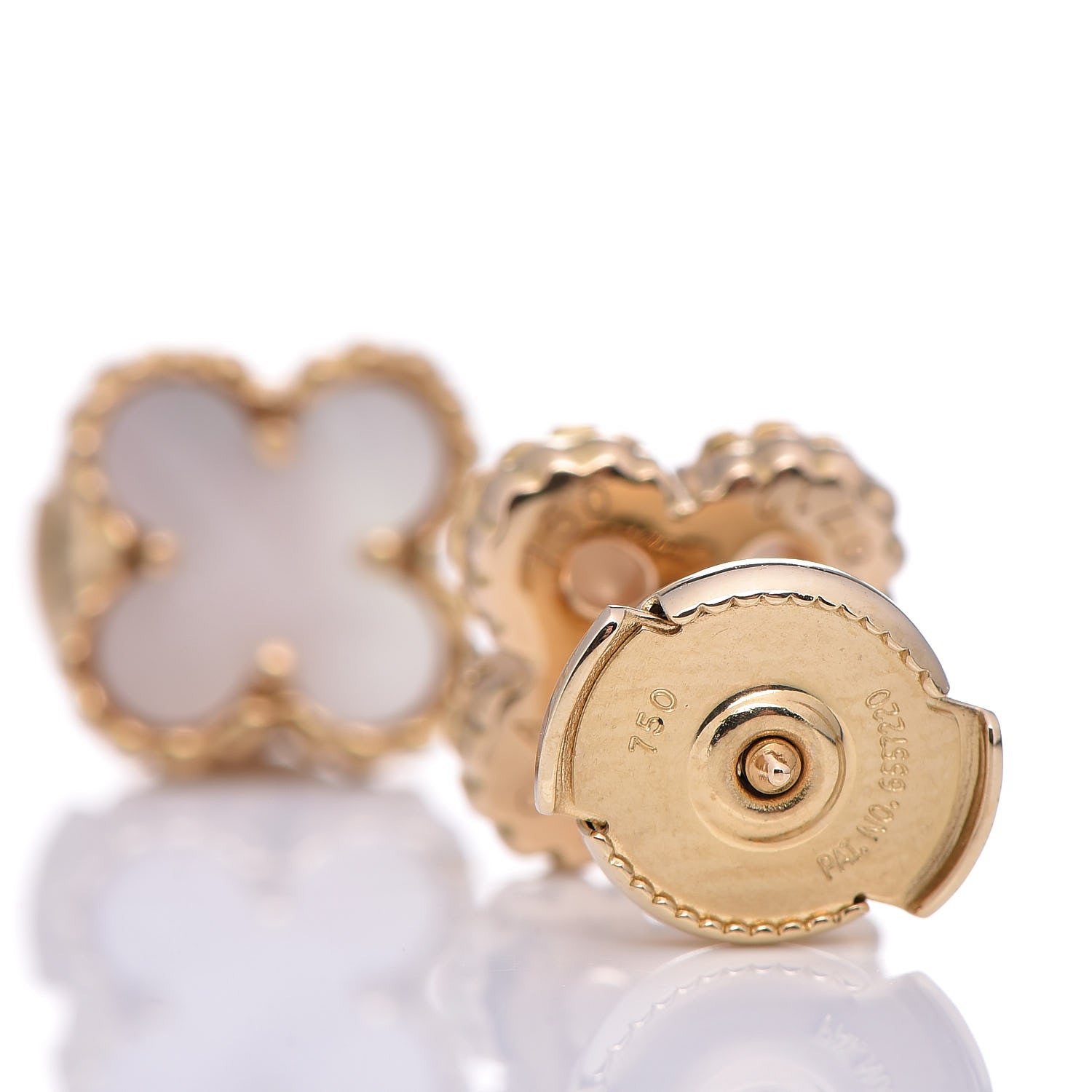 Van Cleef & Arpels 18K Yellow Gold Mother of Pearl Sweet Alhambra Earrings 3 of 5