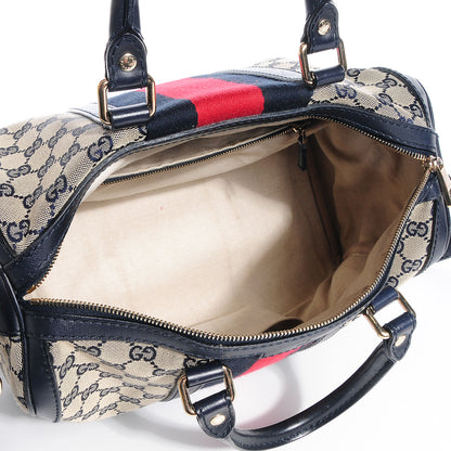 Gucci Monogram Selleria Calfskin Vintage Web Medium Boston Beige Blue 5 of 8
