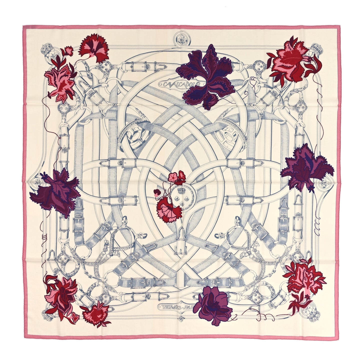 Cashmere Silk Cavalcadour Shawl 140 Blanc Violet Rose