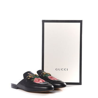 Gucci Calfskin Flower Embroidered Princetown Slippers 36.5 Black 10 of 10