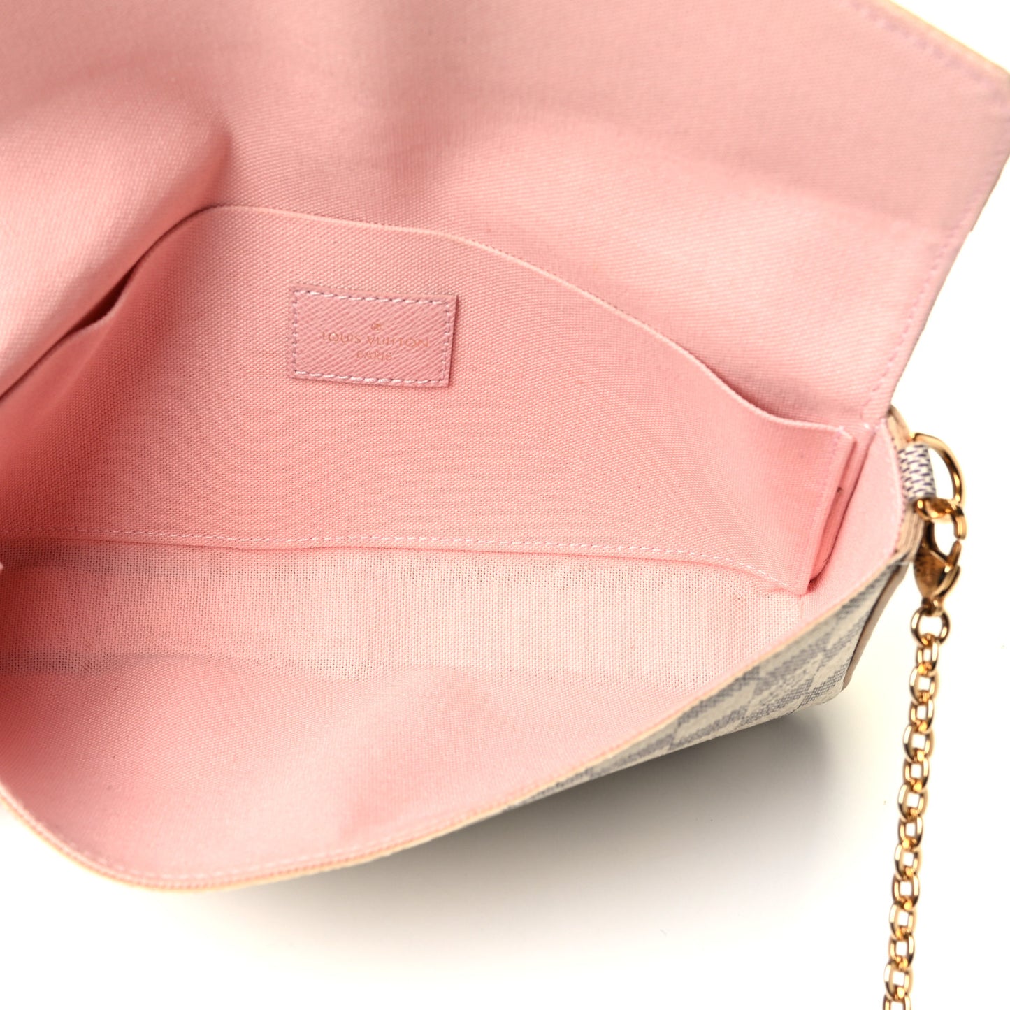 Damier Azur Pochette Felicie Chain Wallet Rose Ballerine