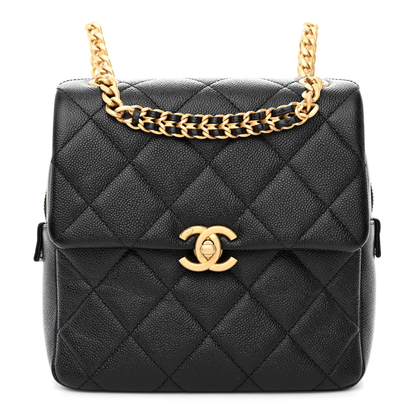 Shiny Caviar Quilted Chain Melody Backpack Black