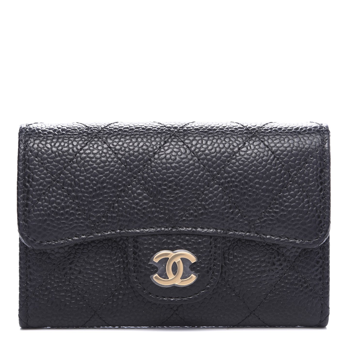 Caviar Quilted Flap Card Holder Black