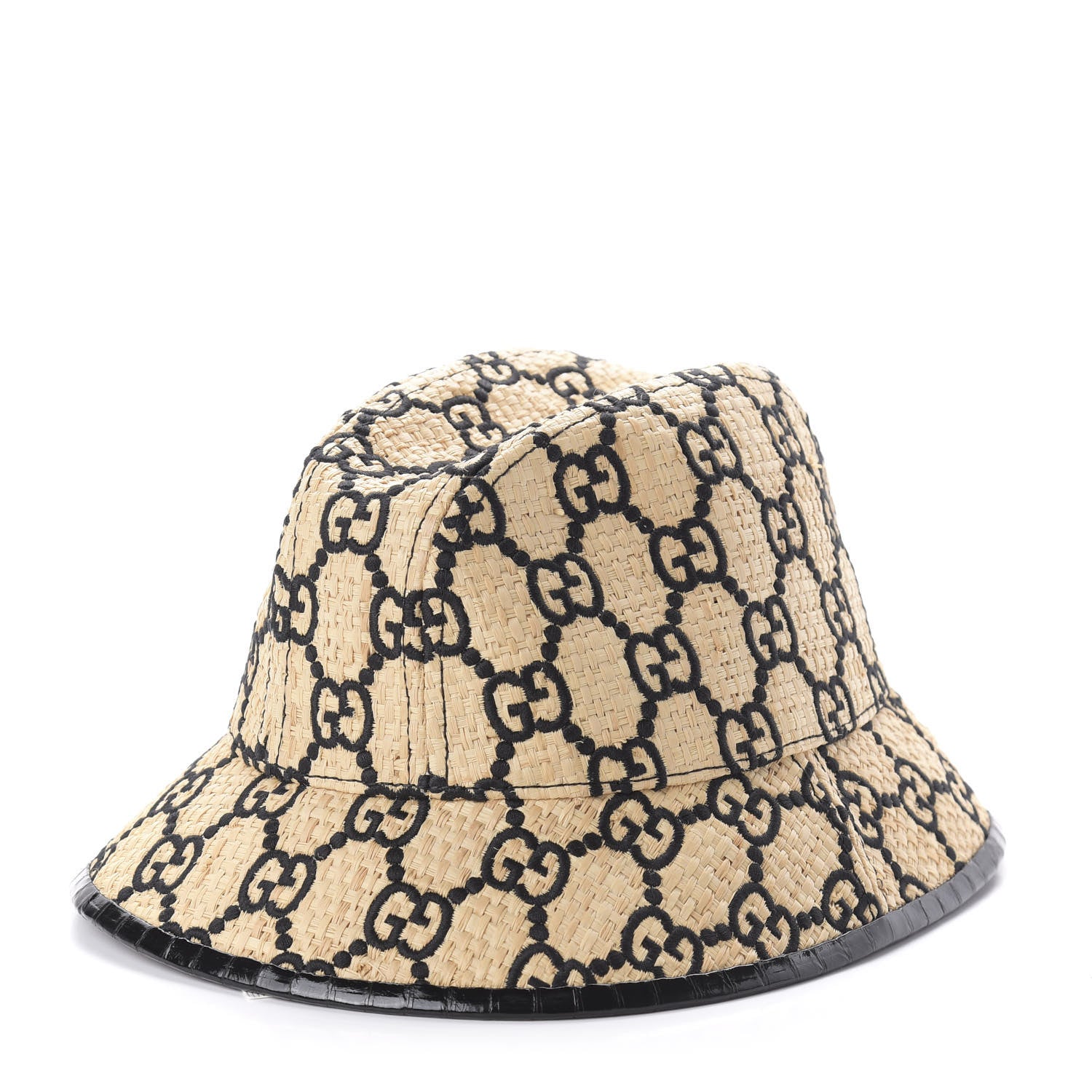 Gucci Raffia Elaphe GG Monogram Embroidered Fedora Hat M Ivory Black 1 of 10