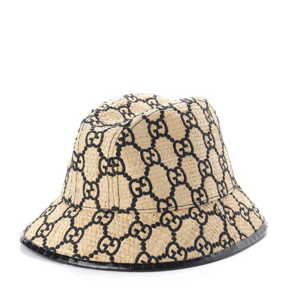 Gucci Raffia Elaphe GG Monogram Embroidered Fedora Hat M Ivory Black 1 of 10