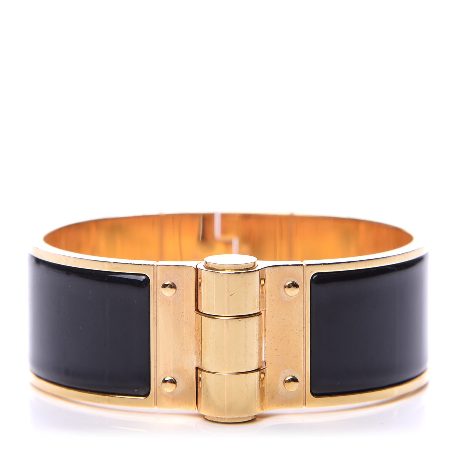 Hermes Enamel Charniere Uni Wide Hinged Bracelet M Black 1 of 5