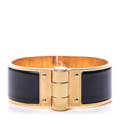 Hermes Enamel Charniere Uni Wide Hinged Bracelet M Black 1 of 5