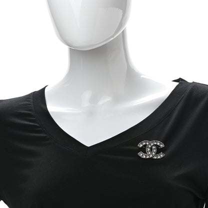 Chanel Crystal Textured CC Brooch Silver 2 of 5