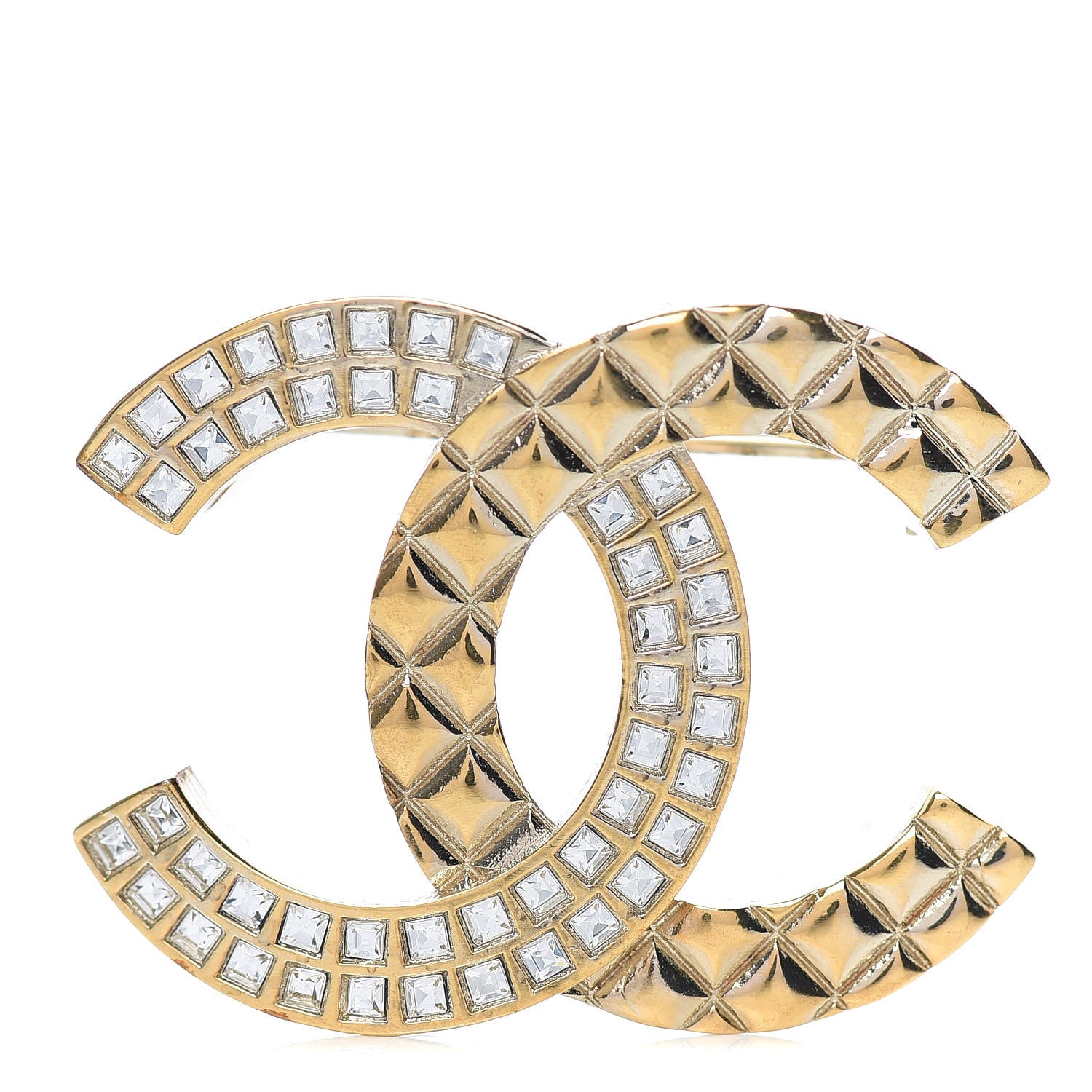 Chanel Baguette Crystal Quilted CC Brooch Gold 1 of 5