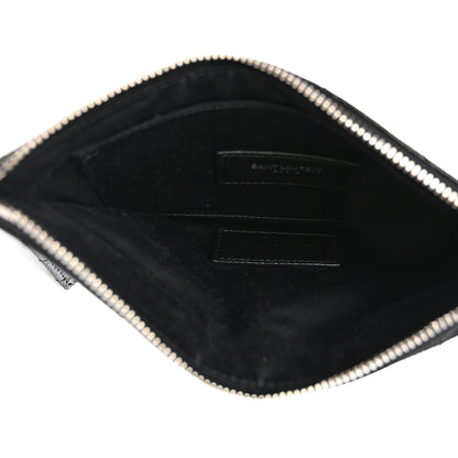 Saint Laurent Grain De Poudre Chevron Monogram Bill Pouch Black 5 of 7