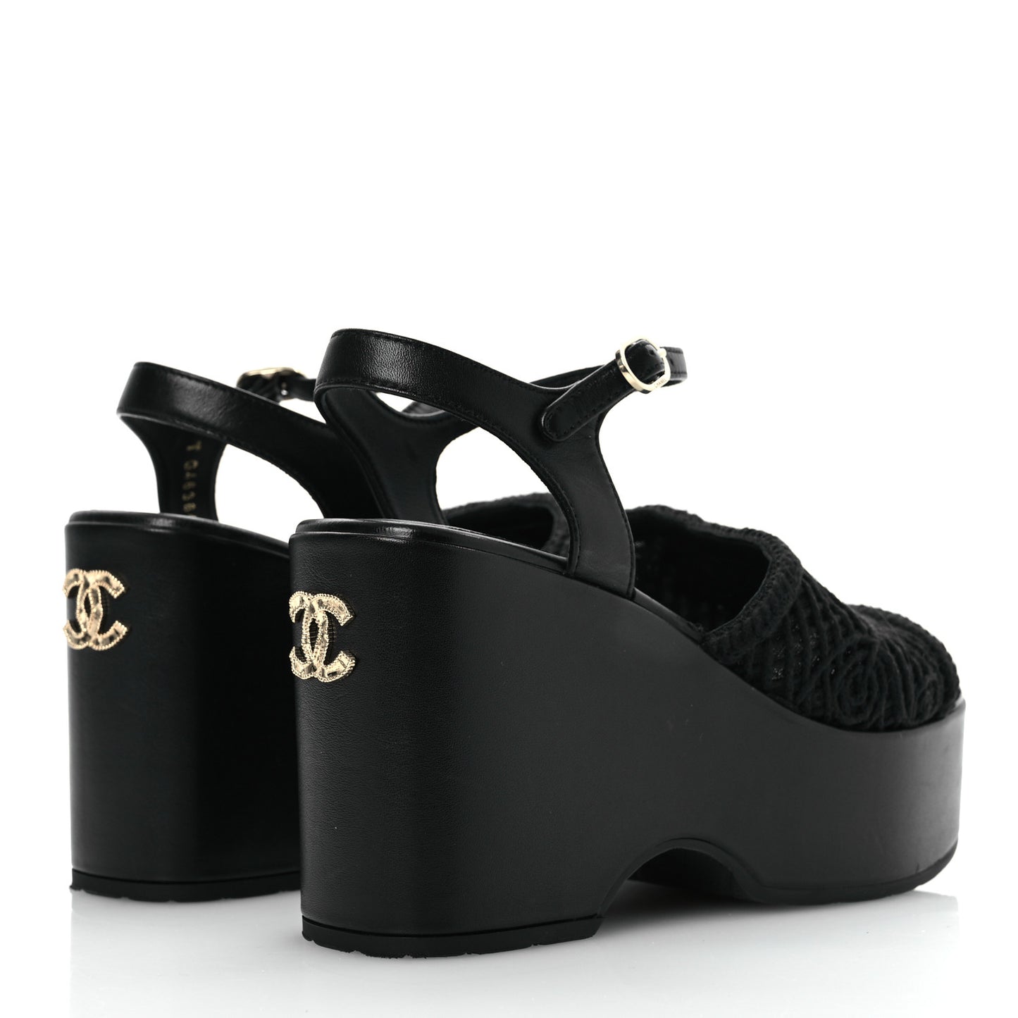 Lambskin CC Platform Sandals 37 Black