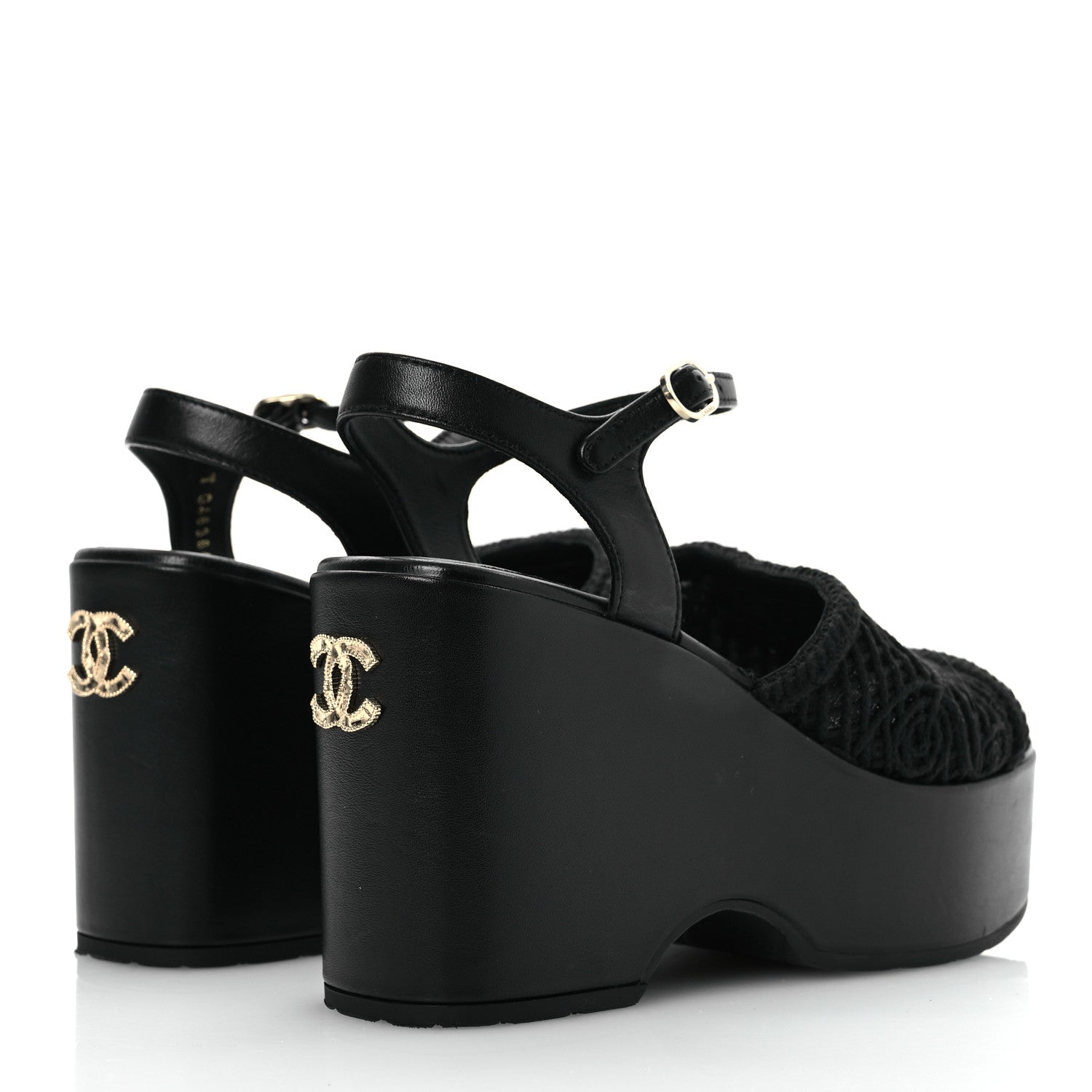 Chanel Lambskin CC Platform Sandals 37 Black 5 of 14