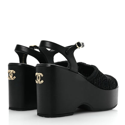 Chanel Lambskin CC Platform Sandals 37 Black 5 of 14